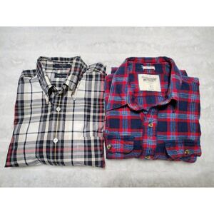 Lot Mens L Abercrombie and Fitch Flannel Shirt Muscle Button Up Plaid + Nautica